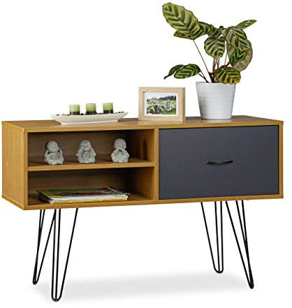 1 x Sideboard Retro Design, Schublade, Metallbeine, Konsolentisch, Anrichte Vintage HxBxT: 62 x 100 x 38 cm, Mehrfarbig