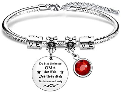 VGWON Oma Armband mit Rubin, Weihnachten, Muttertag und Geburtstag Geschenk für Oma, 316L Edelstahlarmband mit Laser graviert Text