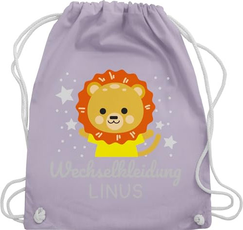 Turnbeutel Rucksack - Kita Beutel Wechselsachen Jungen - Wechselkleidung Löwe - Unisize - Pastell Lila - kinderturnbeutel wechselbeutel personalisierte löwen stoffrucksack kindergartenbeutel