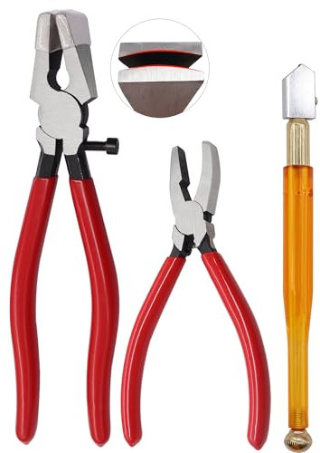 weideer Glasbrechzange Glasbrecher Glaszange Werkzeug Kit mit Ölzufuhr Glasschneider Wolfram Scribe Gravur Stift Schraubendreher und Öl Tropfer für Buntglasarbeiten K-087