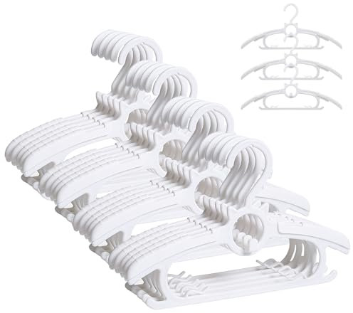 JSF20pcs Mitwachsende kleiderbügel Kinder, 28cm-38cm Einstellbar Kleiderbügel HakenStapelbare Babykleiderbügel Kinderkleiderbügel für Kinderbekleidung Baby Garderobe, Platzsparend（Weiß）