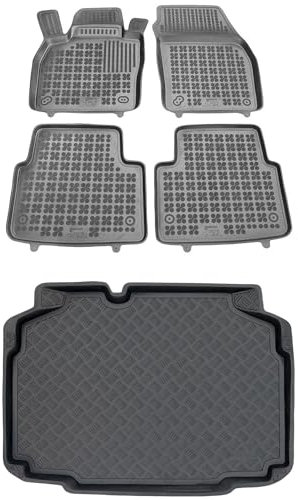 MOTOS Satz Gummifußmatten und PE Kofferraumwanne für Skoda Kamiq ab 2019 Verbessern Sie Ihren Reisekomfort mit Antirutschmatte Auto - Allwetter fußmatten Auto, Schutz vor Verschmutzung