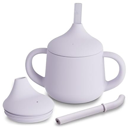 Moonkie 3 Stages Trainer Cup Trinklernbecher ab 6+ Monate | Silikon Kinder Trinkbecher mit Strohhalm | Trinkflasche für kleinkind und baby | BPA-frei | 4 oz(Mauve)