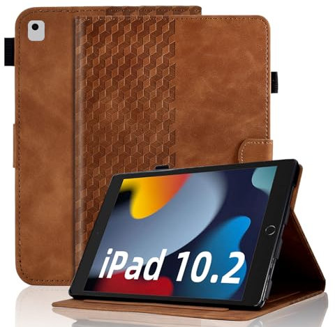 Vkooer Case for iPad 9th / 8th / 7th Generation 10.2-inch 2021/2020/2019, 10.5'' iPad Air 3/Pro 2017 Leather Folio Cover with Card Pocket Multi Angle Viewing, Brown