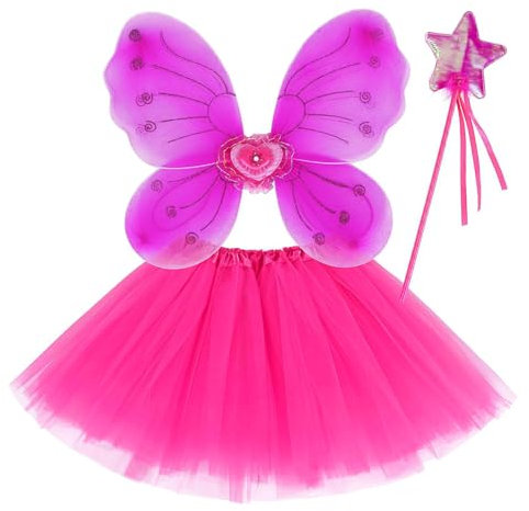 EQLEF Schmetterling kostüm, Hot Pink Tutu Flügel Wand Set Fee Flügel Kostüm Kinder Prinzessin Schmetterling Flügel Schmetterling Kleid