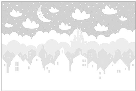Bilderwelten Fototapete Babyzimmer Sternenhimmel Häuser Mond grau 255x384 cm Vlies-Tapete XXL Smart Wandtapete Wanddekoration Kinder Kinderzimmer