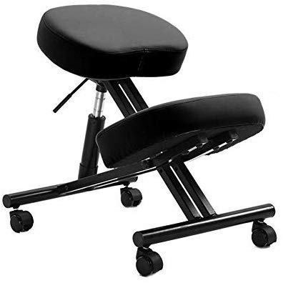 Ergonomischer Kniestuhl, Haltungshocker mit verstellbarem Winkel und Höhe, dick gepolsterter Sitz, geeignet für Arbeit, Meditation, Spiel, Computer-Pu + Edelstahl, Bär 662 Pfund, Schwarz Made in China