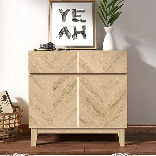 Galano Hanwell 2 Door 2 Drawer Sideboard – Storage Cabinet with Adjustable Shelves – Modern Sideboard Organizer for Living Room or Hallway – Oslo Oak