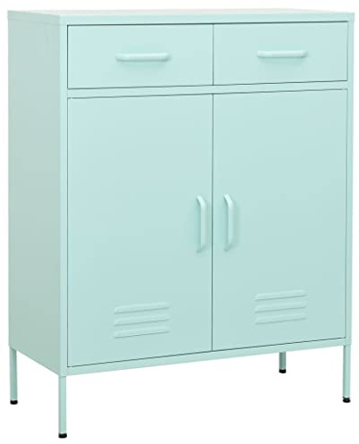 Homvdxl Aufbewahrungsschrank aus Metall mit 2 Schubladen, Aktenschrank mit 2 Türen und Regalen, 80x35x102cm Sideboard Buffetschrank für Schlafzimmer, Wohnzimmer, Küche, Büro, Flur (Minzgrün)