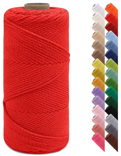 LEREATI Makramee Garn 2mm x 150m Häkeltasche Kordel Geflochten Baumwollgarn Baumwollkordel Natur Makramee Seil Häkelgarn für Handtasche, Wandbehang, Hängepflanze, Vorhang, Geschenk (Rot)