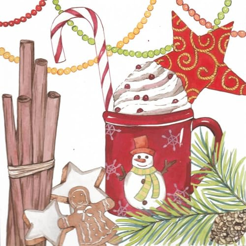 Servietten Winter Punsch Weihnachts-Servietten mit Schneemann & Lebkuchenmännchen in weiß & rot Tisch-Dekoration Weihnachts-Deko Winter Weihnachten & Advent (40, Winterpunsch)