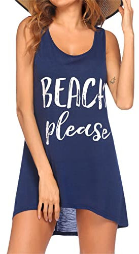 Ekouaer Strandkleid Damen Sommerkleid Leicht Bikini Cover Up Ärmellose Strandponcho Bademode Kleider Casual Trägerkleid Blau