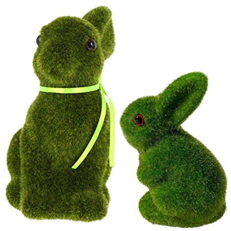 TOPBATHY 2st Osterdekoration Kunstrasen Hase Beflocktes Kaninchen Bedecktes Kaninchen Rasengraskaninchen Osterhasenstatue Mooskaninchen-dekor Mooshase Kunstrasen Geschenk Schreibtisch