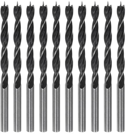 HARFINGTON 10pcs Brad Point Drill Bits 5.5mm(7/32) Dia Straight Round Shank Metric Brad Point Spiral Twist Drill Bits for Softwood Hardwood Plywood Plastic Rubber, Black