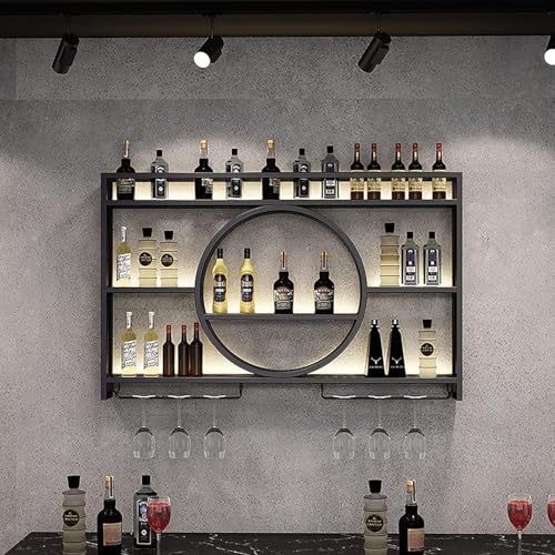 MANGGUO Espositore per vino moderno da parete in metallo, scaffale da bar con scaffali sospesi in vetro, espositore in ferro, scaffali per portabottiglie Black 100x15x80cm