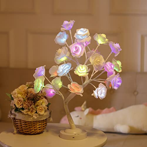 Wnvivi Lampada da Notte a Forma di Albero di Rose, Lampada da Tavolo a LED con 16 Colori Chiari Che Cambiano, Lampada Decorativa Illuminata a Forma di Albero di Rose(Bianco)
