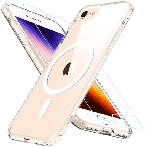 Hülle Kompatibel für iPhone SE 2020, iPhone SE 2022 Hülle iPhone 8/7 Hülle, Magnetisch Handyhülle iPhone SE 2/3 mit HD Schutzfolie für MagSafe Stoßfeste Schutzhülle iPhone SE 2022 Case (Transparent)
