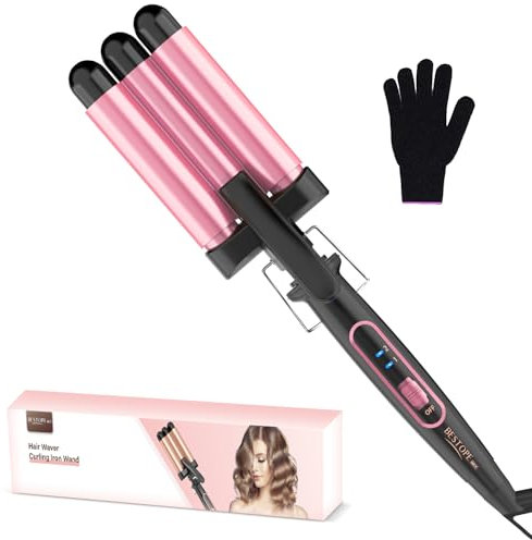 Rizador Pelo Ondas-BESTOPE MIX Rizador de Pelo 22mm, Plancha Ondas 150°C/210°C, Rizador Pelo de calentamiento rápido para pelo largo y corto Rosa y negro
