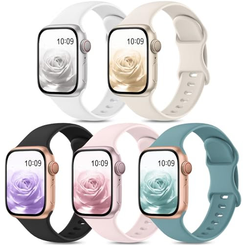 Jiamus 5 Stück Sport Armband Kompatibel mit Apple Watch Armband 44mm 45mm 46mm 49mm 42mm(Series3 2 1).Silikon Ersatzarmband für Damen Herren für iWatch SE.Ultra 2/Ultra Series10 9 8 7 6 5 4 3 2 1