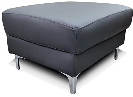 Generisch Dunkelgraues Echtleder Hocker Sitzhocker Rindsleder Sitzwürfel Fußhocker Polsterhocker Echt Leder Puff Modell KANTE mit trapezförmigen Edelstahl-Chromfüßen (50 x 50 x H-40 cm)