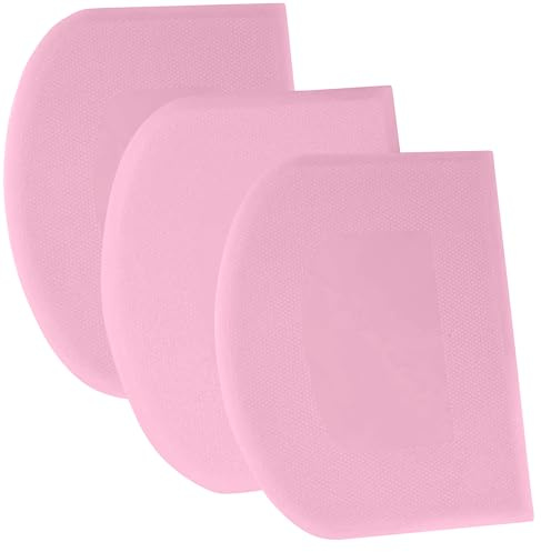 SURDOCA Dough Scraper Bench Scraper - 3P 7.1x4.9 Plastic Flexible Bowl Scraper, Sharp Edge & Angles Cake Scraper. Non-Slip Bakeware Decorating Tools Sculpting & Modeling Tools - Pure Pink