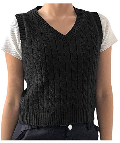 Sleeveless Sweater for Women UK Plus Size Cable Knitted Vest Tops Solid Elegant V Neck Jumper Tanks Shirts Chunky Knitted Camisole Tops Vintage Gilet Casual Blouse
