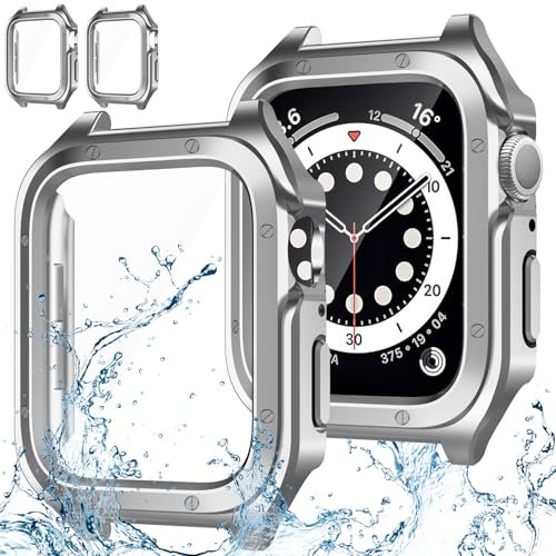 Jvchengxi 2 Pezzi Cover 40mm per Apple Watch SE SE2 Series 6 5 4 con Vetro Temperato Pellicola Protettiva, Impermeabile Rigido PC Custodia Protezione Schermo Case per Apple Watch 40mm - Argento