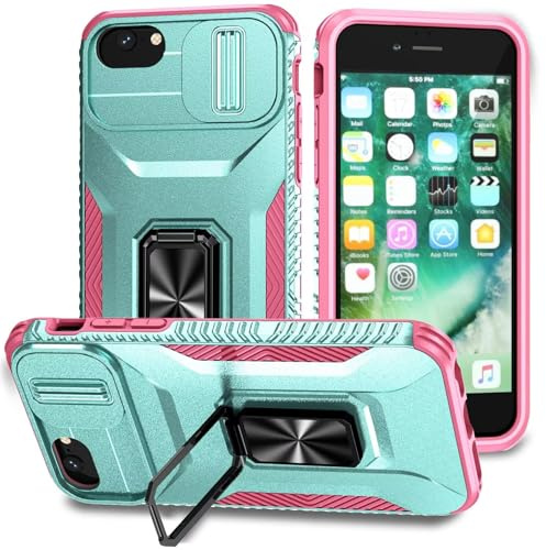 xinyunew Hülle für iPhone 6 Plus/iPhone 7 Plus/iPhone 8 Plus,Handyhülle Ganzkörper Robuste Stoßfeste Schutzhülle mit 360 Grad Ring Ständer, Handyhülle Kompatibel mit iPhone 6/7/8 Plus((Grünes Pulver)