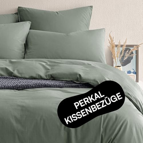 Seralino Perkal Kissenbezug 80x80 Baumwolle Grün (2er Set) 100% Bio Baumwolle | Oeko-Tex zertifiziert | 80x80 Kissenhülle mit Reißverschluss | Kopfkissen 80x80 Bezug Bio Baumwolle Bettwäsche| Oeko-Tex