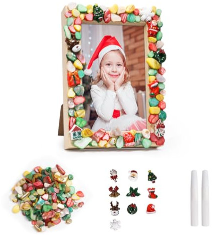 DKINY Weihnachten Mosaik Bilderrahmen Bastelset Kinder Mosaiksets mit Weihnachtsbaum Wiehnachtsmann Schneeflocken Mosaiksteine zum Basteln DIY Holzrahmen Kreativsets Weihnachten Geschenk für Kinder