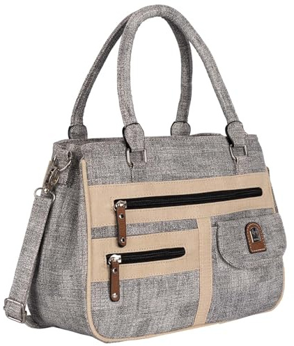 EAAKIE Damen Tasche, Schultertasche, Handtasche, Umhängetasche mit Leder Optik und vielen Fächern (L.GREY)
