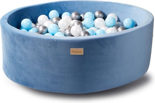 Kidsdouche - Piscine à Balles Premium - Jouet à Partir de 1 An - Pour Bébé - 200 Balles Ø 7 cm - Bleu, Argent & Nacre - Bac Bleu Fabriqué