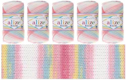 Alize Sekerim Bebe Batik 5 x 100g Strickgarn Strick-Wolle Babywolle Häkelgarn (5, 3045)