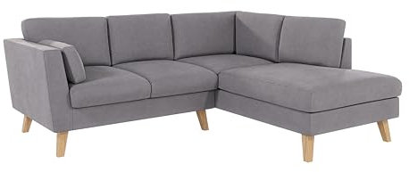 S-Style Möbel Eckcouch Sofa Ecksofa 221 x 186 x 90 cm Mit Kissen Couch Holzbeine Buchenholz Mikrofaser Rechts Freistehend Henry Grau