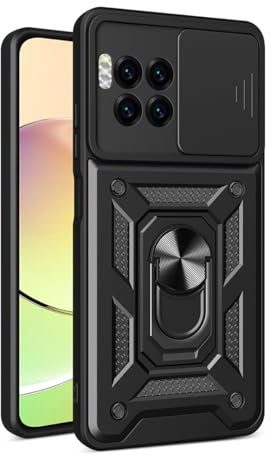 UPLAI Hülle für T-Mobile T Phone 2 Pro 5G / REVVL 7 Pro, Slim Stoßfest Rüstung Handyhülle mit Gleiten Kamera Cover und Magnetisch Ring Ständer, PC + TPU Dauerhaft Schutzhülle.Schwarz