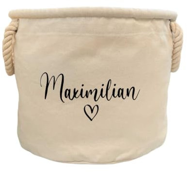 minimutz Aufbewahrungskorb Kinderzimmer - Personalisiert mit Name- Spielzeugkorb Mädchen Jungen - Spielzeugbox Herzen 30x30cm Baumwolle (Name mit Herz)