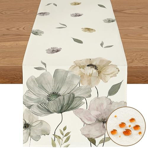 YCOLL Deko Frühling Pflanzen Blumen Tischläufer Frühling Küche Esstisch Dekoration Tischläufer Wasserabweisend, Outdoor Abwaschbar für Esszimmer Party Dekoration