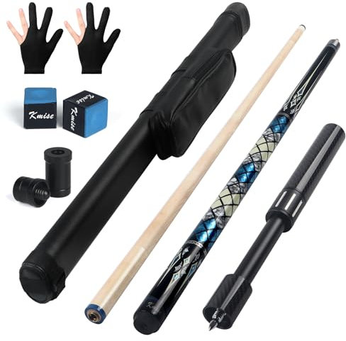 Kmise Taco de billar de 58 pulgadas, 19 ~ 21 onzas con taco de extensión de fibra telescópica, juego de tacos de billar profesionales hechos a mano con estuche de cuero para tacos, tiza y guantes. (20