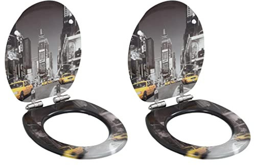 Homgoday Set di 2 sedili per WC con chiusura ammortizzata, in MDF, design New York, per WC e bidet