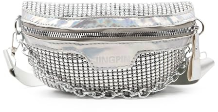 Long Keeper Bauchtasche Festival mit Strass Glitzernde Gürteltasche Damen Glänzende Bauchtasche Holographic Hüfttasche Reise Umhängetasche Crossbody Tasche (Silber)