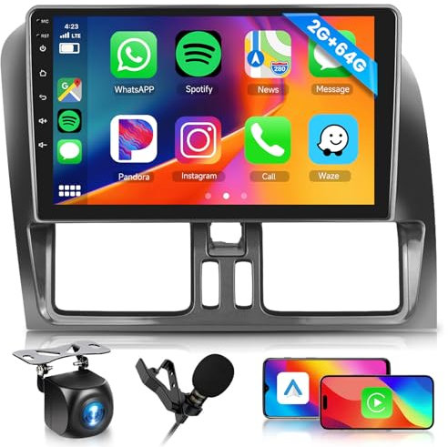 2G+64G Android Autoradio für Volvo XC60 2008-2013 mit Wireless Carplay Android Auto, Hodozzy 9 Zoll Touchscreen Autoradio 2 Din mit GPS Navigation DSP Bluetooth WiFi FM/RDS Radio, Lenkradsteuerung