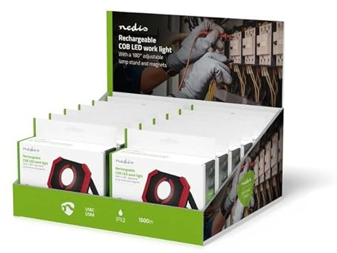 NEDIS Arbeitsleuchte | 10 W | Batteriebetrieben | 5 V DC | N/A | Wiederaufladbar | Lichtdauer: 10 h | 1000 lm | Lichtbereich: 30 m