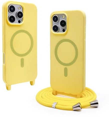 SLWYF Compatible with iPhone 6 Plus/iPhone 7/8 Plus Wireless Charging, Shockproof Removable Phone Case with Strap Adjustable Neck Cord Necklace Soft Cover for iPhone 6/7/8 Plus, Lemon yellow