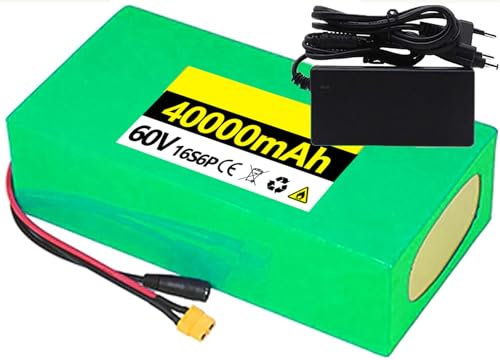 E-Bike Akku 60V 10AH 20Ah 30Ah 40Ah Elektrofahrra Lithium Batterie 60V 10AH PVC-Akku eingebauter BMS mit 42V 2AH Ladegerät für 1000W 800W 750W 500W 250W Motoren XT60,60V 30AH