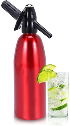 AstraLoom Tragbarer Soda Maker, 1L Soda-Siphon aus Aluminium für Sprudelwasser & Cocktails (rot)