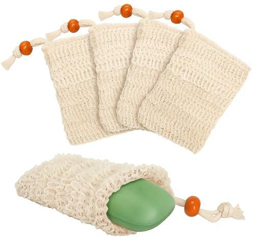 4 PCS Porta Shampoo Solido, Porta Saponetta Solida per Doccia, Sacchetti per Sapone Naturale Antiscivolo, Porta Sapone Biologico per una Schiuma Ricca e Sostenibile