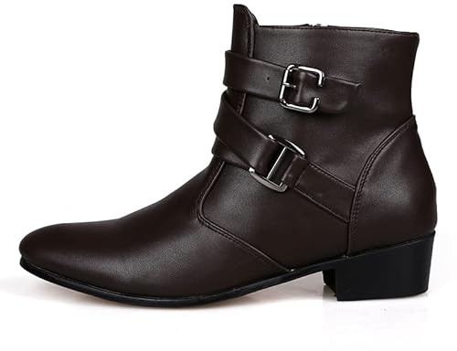 MGGMOKAY Scarpe Da Uomo Chelsea Boot Stivaletti Pelle Con Fibbia Cerniera,marrone,43