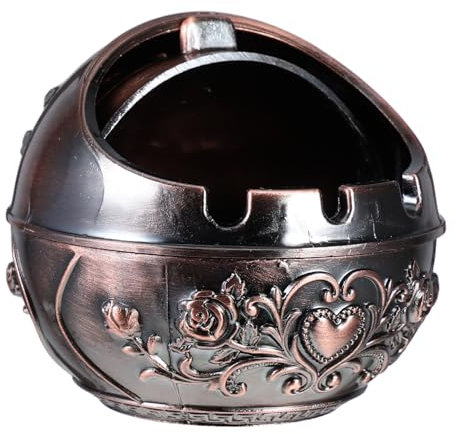 HOMOCONO Tragbarer Metall Aschenbecher Mit Deckel Kleiner Runder Gartenaschenbecher Stoßfest Geruchsminimierend Für Terrasse Und Wohnzimmer