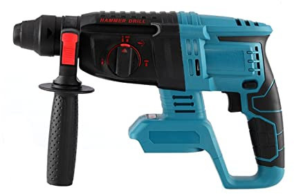 Wirelesss Electric Rotary Hammer Drill 4 Modes Professional Flat Drill Hammer Shovel for 21V Battery (with Battery)(Blu)
