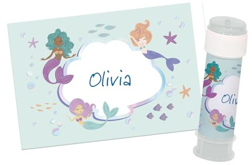 Folat 23935 Mermaid Birthday Decoration Blue with Iridescent Glitter - Bubble Soap Sticker - Mermaid Magic - Pack of 6 - Mermaid Decoration for Mermaid Party
